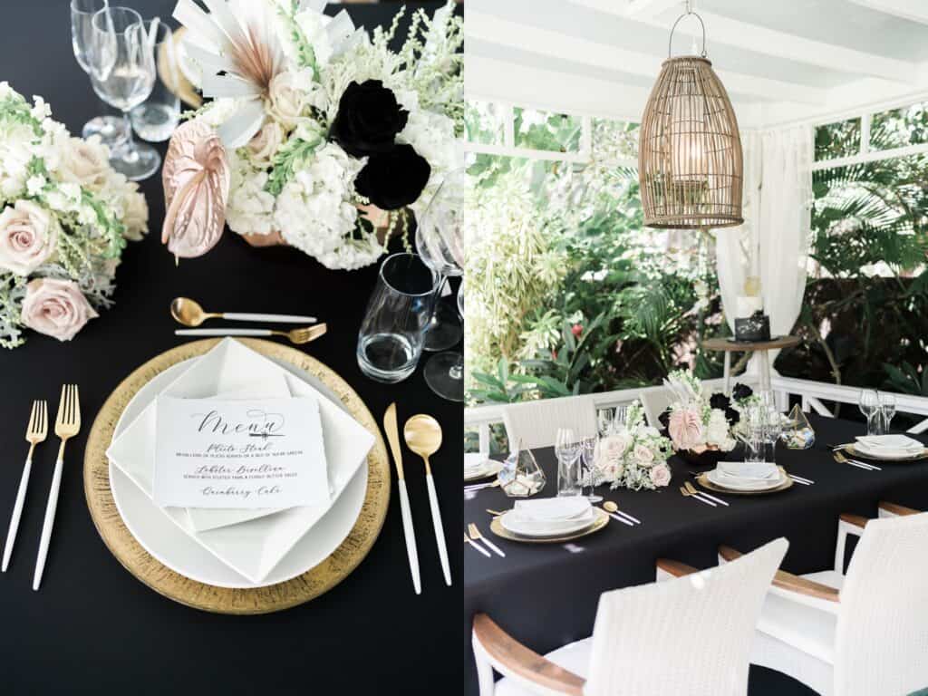 black wedding decor table details