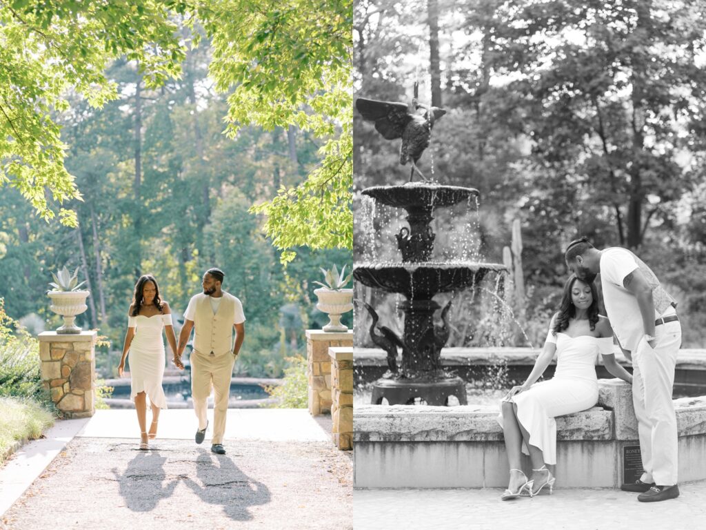 downtown durham engagement session by photographer Rae Marshall in Raleigh, NC at Duke Gardens