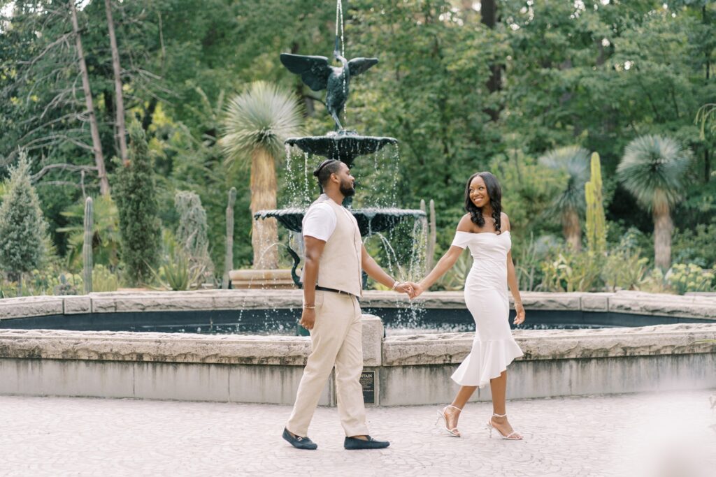 downtown durham engagement session by photographer Rae Marshall in Raleigh, NC at Duke Gardens