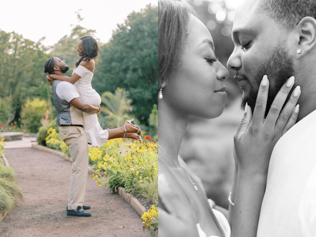 downtown durham engagement session by photographer Rae Marshall in Raleigh, NC at Duke Gardens