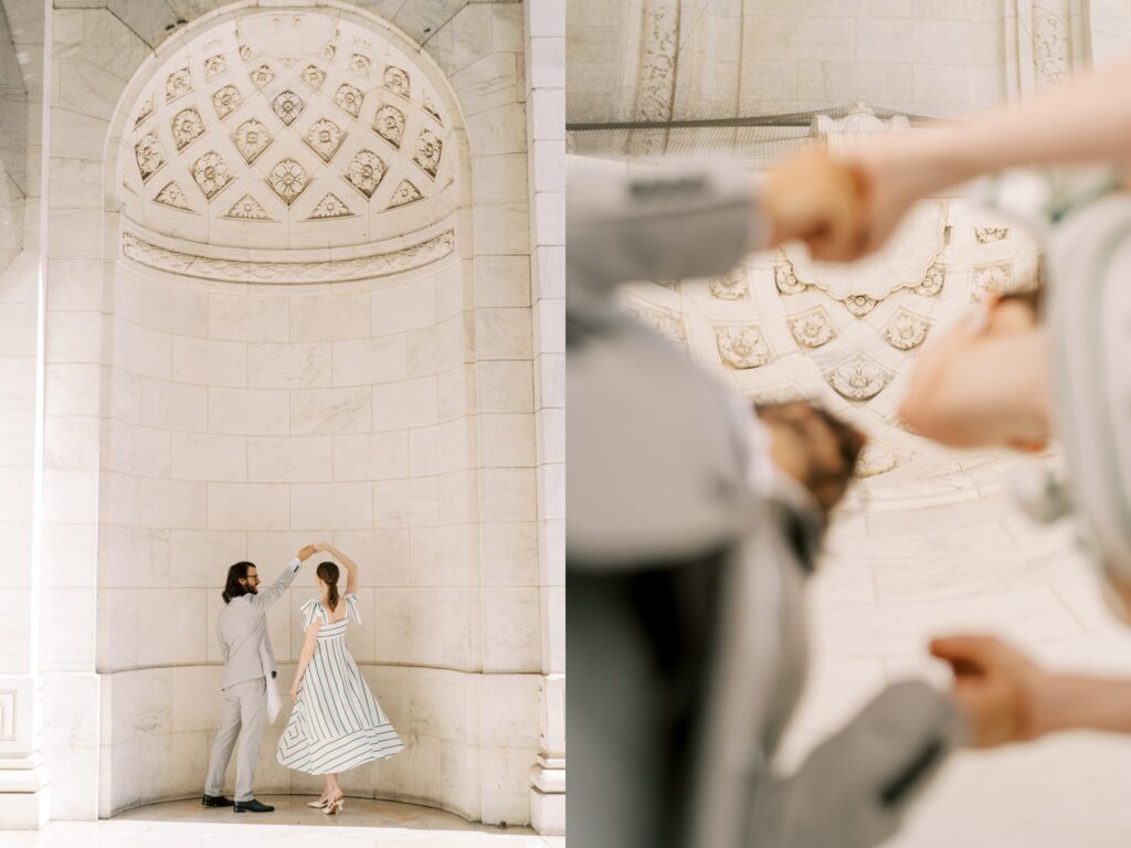 nyc fifth avenue engagement photography at the new york public library