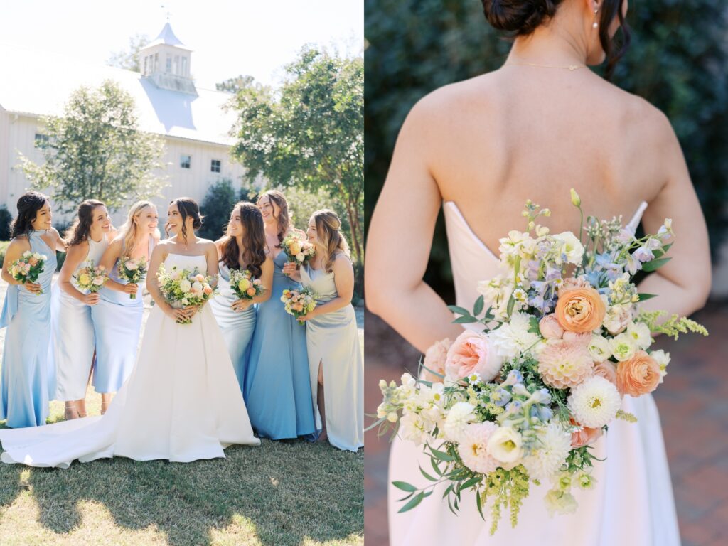 barn of chapel hill wedding day with the bridal party and wild flora farms